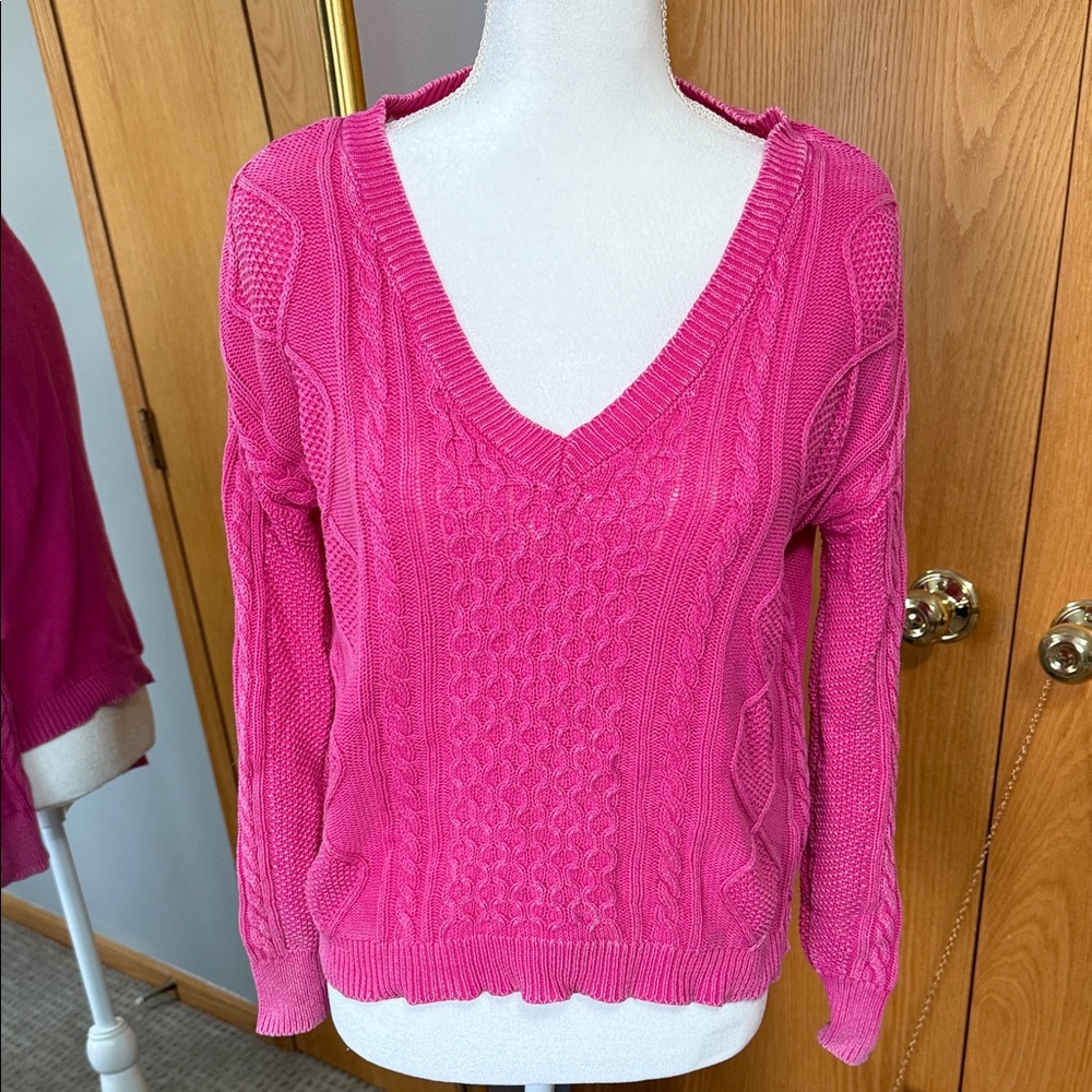 No Boundaries Fuchsia V-Neck Sweater